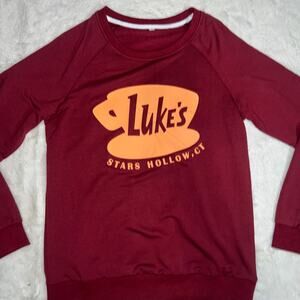 NWOT Gilmore Girls Luke’s Stars Hollow Red Crew Neck Graphic Long Sleeve Medium
